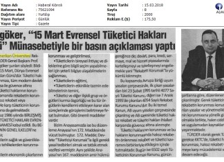 Özgöker, “15 Mart Evrensel Tüketici Hakları Günü” Münasebetiyle Bir Basın Açıklaması Yaptı