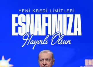 Erdoğan: “Esnaf ve sanatkârlarımıza kullandırılan hazine destekli işletme kredilerinin limitini 1 milyon liradan 1,5 milyon liraya çıkarıyoruz.”